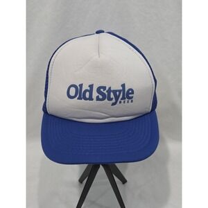 Designer Pro Old Style Beer Trucker Hat Mens OSFA Blue White Good Snapback Mesh